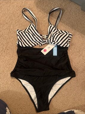 Cupshe Black & White Striped Top One-Piece Swimsuit for Kids